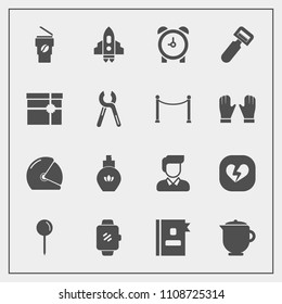 Modern, simple vector icon set with rider, alarm, motorcycle, boy, business, peeler, screen, telephone, rocket, space, perfume, smart, phone, teapot, love, tea, motorbike, hour, bottle, biker icons