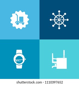 Modern, simple vector icon set on colorful background with container, package, computer, freight, smart, business, vessel, ship, industry, warehouse, sea, office, cargo, sailboat, device, travel icons