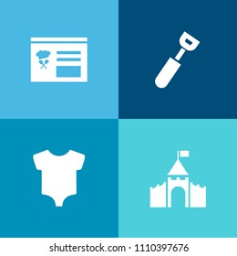 Modern, simple vector icon set on colorful background with interface, button, cooking, equipment, kingdom, dinner, architecture, baby, fort, tower, kitchen, castle, child, kid, small, web, sign icons