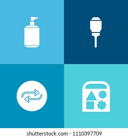 Modern, simple vector icon set on colorful background with person, bath, lamppost, spray, electric, ball, teddy, concept, replace, lamp, play, lantern, people, streetlight, clean, liquid, care icons
