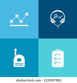 Modern, simple vector icon set on colorful background with ear, sign, bar, chart, presentation, cute, player, mobile, checklist, business, fun, sound, diagram, list, information, toy, check, kid icons