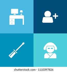 Modern, simple vector icon set on colorful background with office, construction, fashion, female, note, keyboard, beautiful, internet, network, asian, equipment, screw, industry, oriental, copy icons