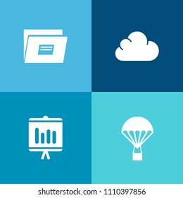 Modern, simple vector icon set on colorful background with flight, diagram, jumper, parachute, web, website, graph, sign, paper, document, page, network, report, graphic, data, extreme, sport icons