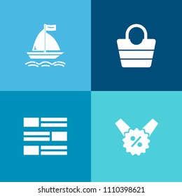 Modern, simple vector icon set on colorful background with leather, handle, concept, bag, web, background, tag, gift, accessory, modern, internet, price, handbag, fashion, news, luggage, percent icons