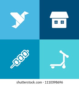 Modern, simple vector icon set on colorful background with ride, geometric, chicken, shish, dinner, building, decoration, transportation, meal, transport, residential, bird, meat, shape, speed icons