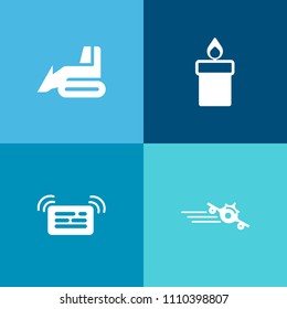 Modern, simple vector icon set on colorful background with work, plane, christmas, vehicle, flame, heat, machine, transport, yellow, shovel, night, industry, holiday, light, excavator, equipment icons