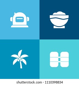 Modern, simple vector icon set on colorful background with kitchen, white, spaceman, suit, underwater, air, palm, summer, nature, meat, coffee, cosmonaut, restaurant, tree, cylinder, chef, pilot icons