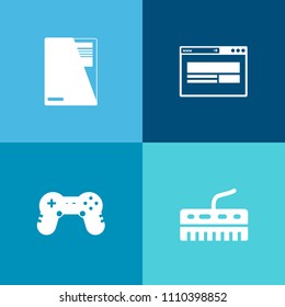 Modern, simple vector icon set on colorful background with page, arrow, button, business, joystick, website, file, computer, information, sign, web, element, keyboard, house, classic, chart, key icons