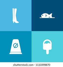Modern, simple vector icon set on colorful background with summer, fish, warning, snack, street, meat, black, sport, background, sweet, road, soup, pizza, dessert, bread, style, ice, cream, boot icons
