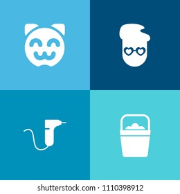 Modern, simple vector icon set on colorful background with asian, hipster, medicine, animal, art, clinic, fashion, graphic, retro, object, dentistry, pet, container, girl, modern, dental, love icons