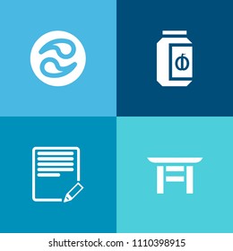 Modern, simple vector icon set on colorful background with japan, water, homemade, kamon, asia, asian, sweet, religion, plum, mark, gate, web, traditional, label, travel, sign, shinto, tourism icons