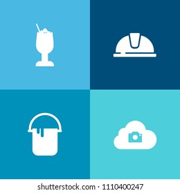 Modern, simple vector icon set on colorful background with home, safety, drink, internet, color, protection, decoration, house, juice, party, interior, paint, sign, refreshment, web, lime, fruit icons