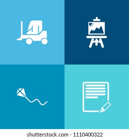 Modern, simple vector icon set on colorful background with document, color, summer, service, leisure, car, commercial, paper, transportation, shipping, fun, text, joy, delivery, transport, sky icons