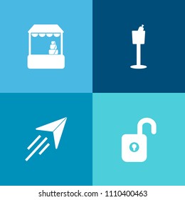 Modern, simple vector icon set on colorful background with unlock, airplane, buy, flight, web, alcohol, restaurant, grocery, consumer, safety, fresh, red, wood, commerce, brown, safe, food, key icons