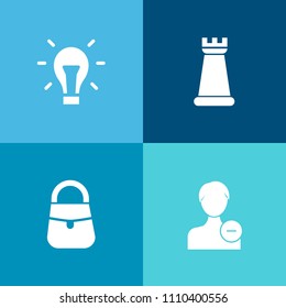 Modern, simple vector icon set on colorful background with white, light, user, member, king, delete, inspiration, profile, queen, chess, lamp, creative, web, human, avatar, castle, electricity icons
