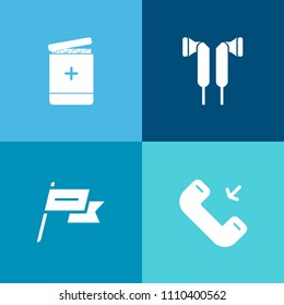 Modern, simple vector icon set on colorful background with fabric, wind, country, sign, message, medical, cell, care, sound, drug, earphone, mobile, outgoing, health, doctor, patriotism, waving icons