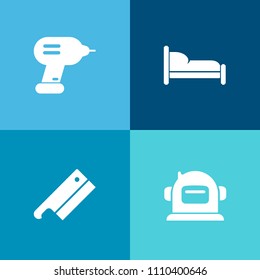 Modern, simple vector icon set on colorful background with repair, tool, equipment, collection, furniture, instrument, house, astronaut, construction, pictogram, electric, planet, work, steel icons