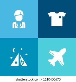 Modern, simple vector icon set on colorful background with plane, airport, boy, travel, men, new, business, clothes, aviation, casual, people, style, aircraft, fabric, airliner, flight, nature icons