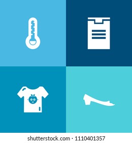 Modern, simple vector icon set on colorful background with shipping, infant, sport, blue, transport, measurement, packaging, footwear, child, small, cold, newborn, indicator, cotton, girl, heat icons