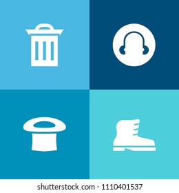 Modern, simple vector icon set on colorful background with foot, plastic, concept, can, boot, element, shoes, style, white, garbage, headphone, head, rubbish, leather, worker, shoe, cap, hat icons