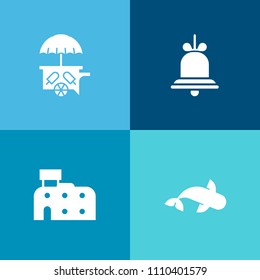 Modern, simple vector icon set on colorful background with structure, urban, sign, call, signal, dessert, nature, alert, sweet, seafood, ice, sea, architecture, cream, hotel, fresh, water, ring icons