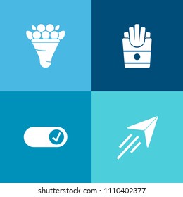 Modern, simple vector icon set on colorful background with plant, plane, blossom, bunch, airplane, concept, junk, decoration, , floral, yellow, rose, delicious, toy, paper, flower, beautiful icons
