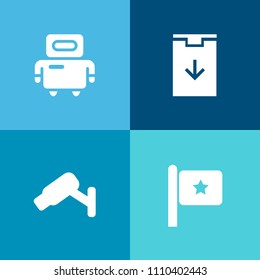 Modern, simple vector icon set on colorful background with national, button, navigation, protection, internet, system, arrow, technology, country, machine, white, interface, video, security, web icons