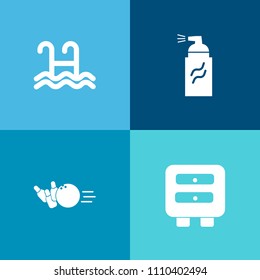 Modern, simple vector icon set on colorful background with swim, summer, art, sport, ball, pin, hobby, graffiti, culture, abstract, document, recreation, street, pictogram, bowl, grunge, storage icons