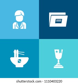 Modern, simple vector icon set on colorful background with award, character, page, men, champion, place, meal, white, hot, chinese, first, win, boy, cuisine, young, food, ribbon, best, internet icons