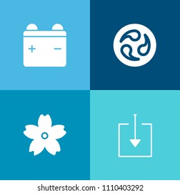 Modern, simple vector icon set on colorful background with kimono, technology, spring, japan, plum, asian, internet, recharge, electrical, power, blooming, button, floral, computer, web, cherry icons