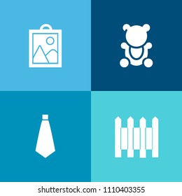 Modern, simple vector icon set on colorful background with fence, childhood, fluffy, wall, stuffed, camera, suit, animal, element, bear, clothing, web, brown, outdoor, metal, protection, safety icons