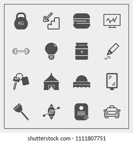 Modern, simple vector icon set with travel, burger, sailboat, banner, cheeseburger, ship, road, automobile, auto, sandwich, cooking, taxi, down, diagnostic, circus, boat, heavy, weight, light icons