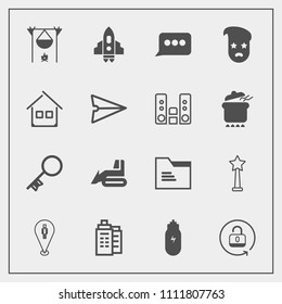 Modern, simple vector icon set with door, flame, blank, folder, lock, speech, fireplace, paper, file, office, estate, key, technology, sign, lifestyle, chat, bonfire, bulldozer, location, house icons