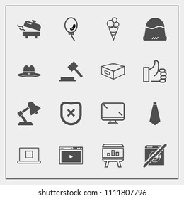 Modern, simple vector icon set with sheriff, air, web, internet, table, balloon, template, monitor, home, profile, lamp, business, security, sign, boiler, closed, hat, holiday, food, digital icons