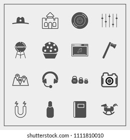 Modern, simple vector icon set with pin, pole, duck, paper, book, ball, travel, kilogram, sport, page, west, tower, science, wheel, medieval, location, car, hat, toy, architecture, texas, photo icons