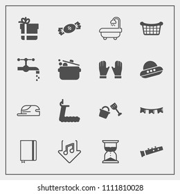 Modern, simple vector icon set with fashion, fitness, happy, bow, paper, treadmill, box, sound, page, bathroom, store, package, background, download, market, food, lollipop, book, time, music icons