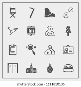 Modern, simple vector icon set with hammer, door, spanner, bedroom, tool, send, church, email, fresh, pineapple, badge, message, furniture, religion, equipment, profile, business, female, laptop icons