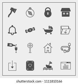 Modern, simple vector icon set with south, ventilator, glass, sign, alarm, water, snorkel, wine, poker, sea, sailboat, east, mask, analytics, web, bell, drink, security, lock, summer, home, game icons