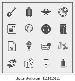 Modern, simple vector icon set with currency, seafood, professional, shopping, finance, pin, light, chart, location, map, notebook, business, sign, pub, equipment, luggage, alien, construction icons