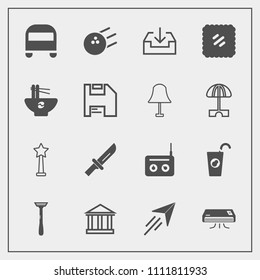 Modern, simple vector icon set with sign, ball, conditioning, pin, travel, equipment, sound, fun, media, radio, conditioner, drink, greek, web, bus, fresh, dinner, stamp, cutlery, europe, fork icons