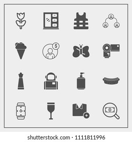 Modern, Simple Vector Icon Set With Cosmonaut, Meat, King, Dinner, Space, Alcohol, Glass, Food, Find, Blossom, Flower, Piece, Game, Search, T-shirt, Hand, Cabinet, Strategy, Time, Clock, White Icons