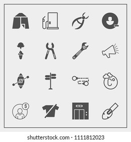Modern, simple vector icon set with clothing, tent, office, user, fashion, ship, sailboat, avatar, fahrenheit, clothes, finance, street, modern, outdoor, dentist, elevator, entrance, thermometer icons