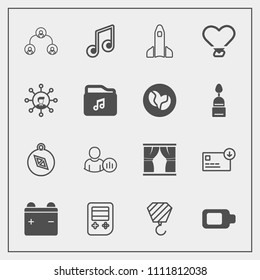 Modern, simple vector icon set with communication, love, music, business, status, people, building, finance, white, compass, screen, musical, rocket, space, shuttle, online, button, bag, profile icons