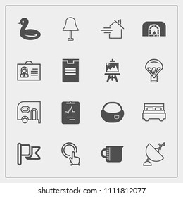 Modern, simple vector icon set with backpack, rucksack, object, medicine, bag, flag, van, transparent, school, car, light, liquid, container, interior, nature, button, heart, transport, lamp icons