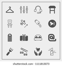 Modern, simple vector icon set with restaurant, bed, sushi, equality, knife, healthy, dentist, beauty, food, salmon, present, bedroom, white, envelope, lipstick, double, dinner, fashion, hanger icons