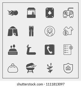 Modern, simple vector icon set with space, plant, astronomy, sport, doughnut, internet, bbq, protect, wheat, barbecue, house, object, human, fitness, meat, cooking, bag, poker, business, comet icons