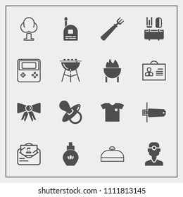 Modern, simple vector icon set with suitcase, child, dental, dentist, landscape, dentistry, aroma, tie, bag, medicine, baby, infant, memory, envelope, sign, communication, flash, bow, restaurant icons