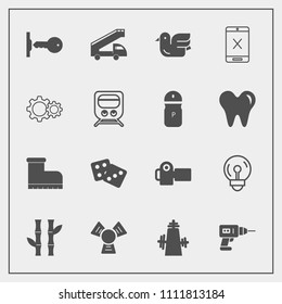 Modern, simple vector icon set with bamboo, animal, transport, dice, footwear, photography, wildlife, subscription, energy, door, work, photographer, equipment, light, leather, asian, bird, sky icons