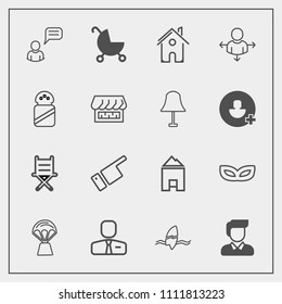 Modern, simple vector icon set with employer, mask, showing, hot, communication, air, balloon, chair, home, house, celebration, architecture, surfing, job, place, employee, building, man, person icons