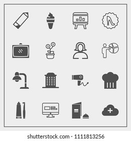 Modern, simple vector icon set with blow, sweet, internet, book, website, infographic, paper, dryer, fashion, interior, ice, cream, frame, dessert, house, circle, pen, architecture, city, care icons